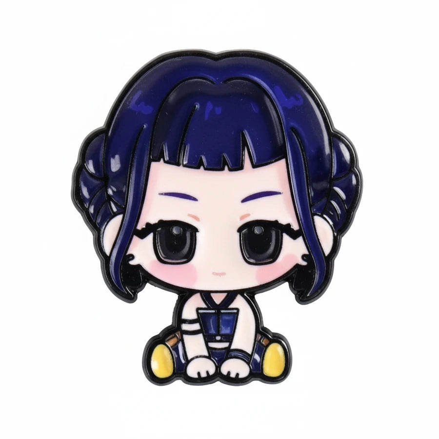 Cartoon character with blue hair and yellow shoes on a white background