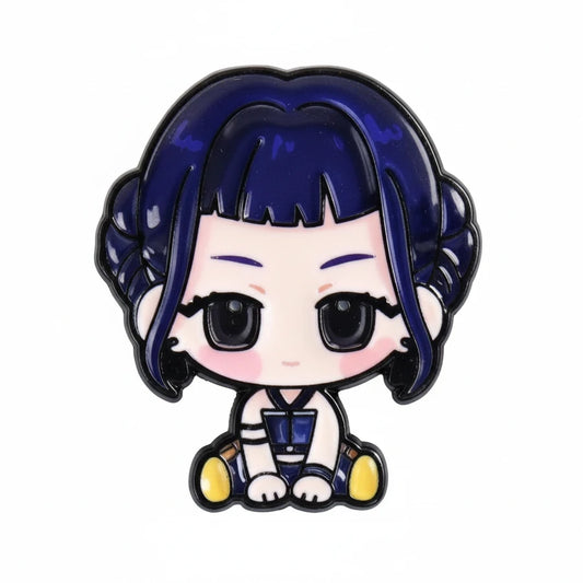Cartoon character with blue hair and yellow shoes on a white background
